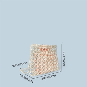 Detail view of handmade beaded bag with dimensions 24x20cm and pink satin drawstring liner