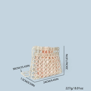 Detailed dimensions of handmade beaded crossbody bag with pink satin drawstring pouch