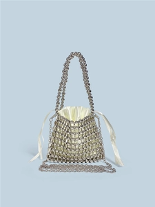 Sac à Main Vintage à Perles Argent pour Femme Mini Sac Tissé Main Avec Sac Intérieur en Satin et Bandoulière Chaîne de Fête