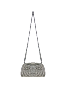 Handmade Beaded Crossbody Bag For Women Silver Acrylic Woven Shoulder Bag Vintage Chic Party Handbag With Chain Strap