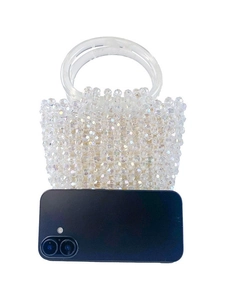 Mini sac seau fait main avec perles de cristal et poignées rondes en résine