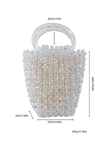 Sac seau en perles acryliques fait main avec anses rondes et fini cristal irisé