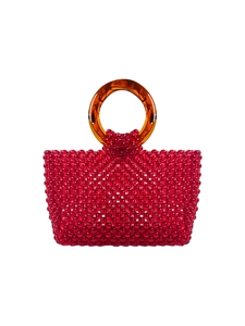Sac à Main en Acrylique Tissé de Perles Fait à la Main Femme Poignées Rondes en Résine Vintage Mode Été Plage Vacances