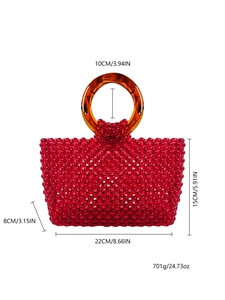Dimensions détaillées du sac à main en perles acryliques rouges avec anses anneaux