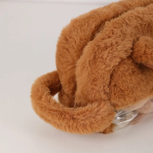 Close-up of the soft brown plush material and fluffy texture of the Capybara pencil case