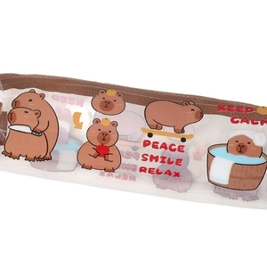 Trousse à crayons Capybara transparente avec illustrations de dessins animés et fermeture