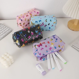 Quilted butterfly cosmetic bags in 4 colors for makeup and stationery storage