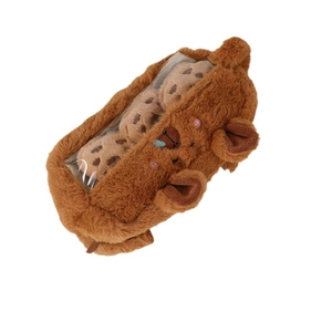 Cute Capybara brown plush pencil case with large capacity and clear display window