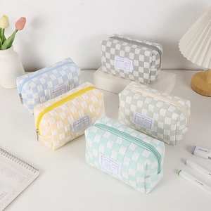 Large capacity checkerboard bubble textured stationery pencil cases in five pastel colors