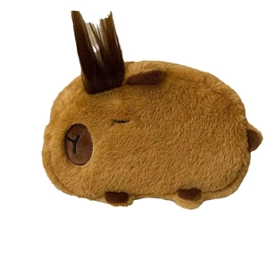 Cute Capybara plush pencil case with fluffy hair and large capacity stationery storage