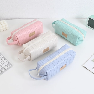 Minimalist large-capacity pencil case in macaron colors with quilted leather texture