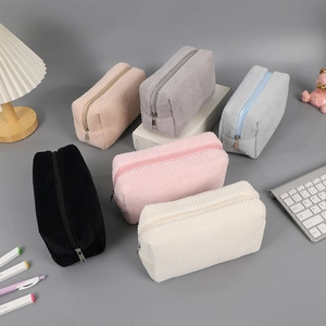 Creamy ins style corduroy large capacity pencil case shown in six trendy colors
