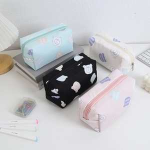 Corduroy Gummy Bear stationery bags in four colors with Hello Bear print and zipper