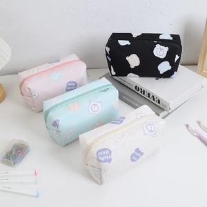 Cute Cartoon Bear Corduroy Pencil Case Large Capacity Portable Makeup Cosmetic Storage Bag Kawaii Travel Pouch