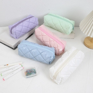 Gesteppte Diamant Federmappe Große Kapazität Macaron Farben Wasserdichtes Synthetikgewebe Schreibwaren Organizer Make-Up Tasche