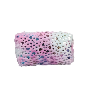 Pink and white gradient plush pencil case with shiny colorful heart sequins decor