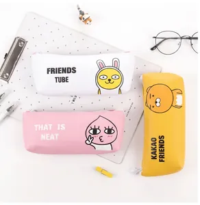 Detail of multi-color cartoon character stationery pouches with smooth zipper closures