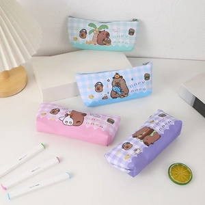 Cute Capybara cartoon pencil cases in pastel colors with large capacity storage