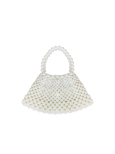 Elegante handgefertigte Perlentote mit fächerförmigem Geflecht und poliertem Weißfinish