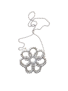 Silver beaded floral crossbody phone bag with hollow flower design and metallic beads