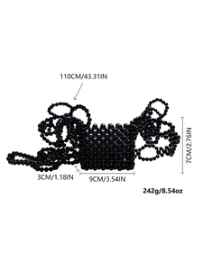 Dimensioni dettagliate della mini borsa a tracolla in perline nere con misure del cinturino