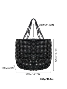 Dimensions détaillées du sac fourre-tout en perles noires avec mesures et spécifications de poids