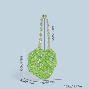 Dimensions détaillées du mini sac à main en perles acryliques vertes en cœur