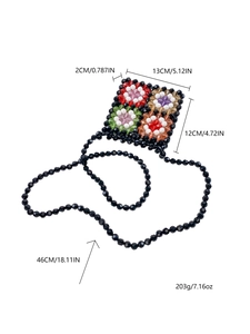 Detailed size specifications of a handmade floral beaded mini crossbody bag for kids
