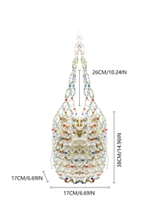 Handmade beaded bucket bag with cream beads and drawstring canvas liner for beach holidays