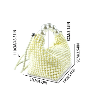 Detailed size specifications for a handmade pearl beaded bag with strap measurements