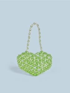 Sac À Main En Forme De Coeur Künstliche Perles Mini Tissé Acrylique Vert Mignon Petit Sac À Rouge À Lèvres Pour Filles