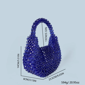 Detailed size specifications for a navy blue faceted acrylic beaded handmade handbag