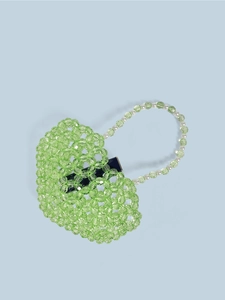 Mini sac à main fait main en perles acryliques vert clair en forme de cœur pour fille