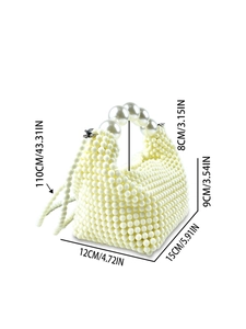 Handmade pearl woven handbag with top handle and crossbody strap in cream white