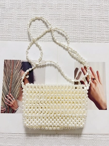 Sac Bandoulière Élégant En Künstliche Perles D'imitation Tissé À La Main Mini Sac Carré Style Français Pour Femmes