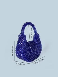 Exquisite handmade dark blue beaded handbag with faceted acrylic beads and ring handle