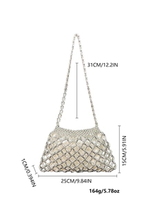 Macro shot of silver acrylic beads mesh texture and light fabric lining detail