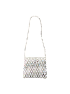 Sac à main perlé fait main avec perles blanches et perles colorées à motif marbre