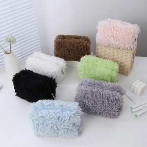 Plush Pencil Case Soft Faux Fur Stationery Pouch Large Capacity Portable Makeup Storage Bag For Students School Office
