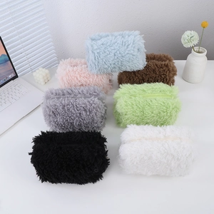 Large capacity soft plush pencil cases in seven assorted colors for student stationery