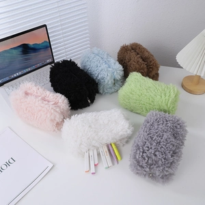 Soft plush pencil case in seven colors for stationery and makeup tools storage