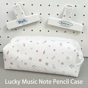 Cute high-capacity pencil case with colorful musical notes and stars pattern