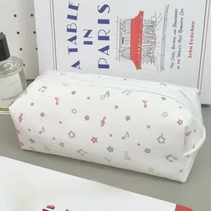 Cute music note high capacity stationery pencil case with double zippers and stars