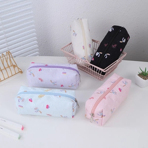 Floral print pencil case with cute rabbit patterns and smile text in five colors