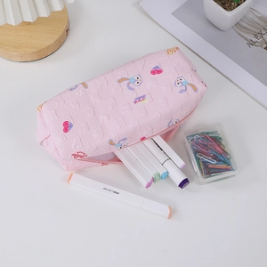 Pink floral stationery set with quilted bunny pencil case and colorful markers