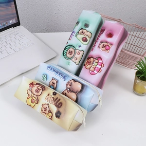 Large capacity Capybara stationery pouches in pastel green, pink, blue, and yellow colors
