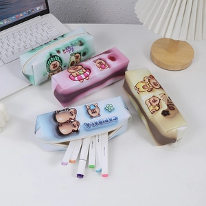 Macro view of four colorful capybara pencil cases with large capacity zipper storage