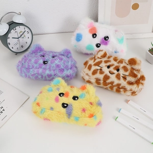 Creative animal plush pencil cases in diverse patterns and vibrant embroidered designs