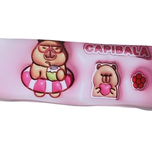 Pink Capybara pencil case with cute cartoon illustrations and large capacity storage