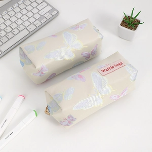 Floral butterfly pencil case for students featuring large capacity and cream faux leather